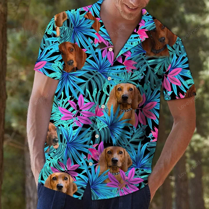 Tropical Redbone Coonhound Vintage Style Hawaiian Shirt