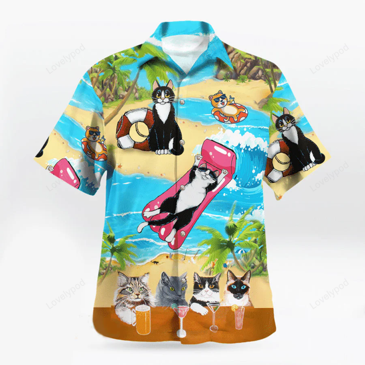 Cat Hawaiian Shirts, Cat Vintage Beach Shirt, Gift For Him