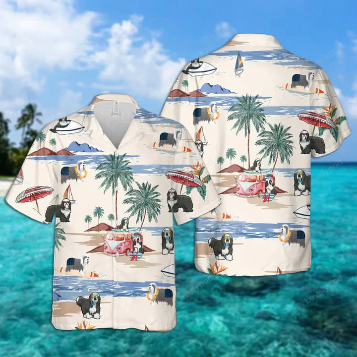 Bearded Collie Summer Beach Hawaiian Shirt, Summer gift, Hawaiian Shirts for Men, Aloha Beach Shirt