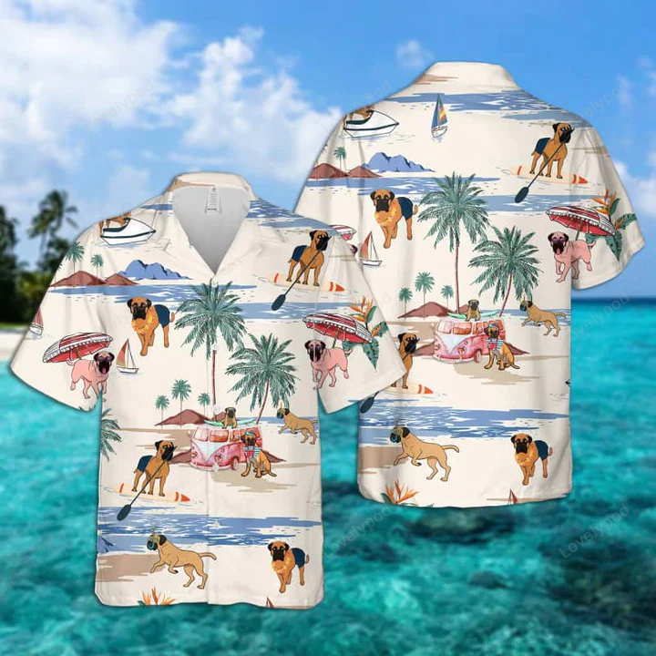 Bullmastiff Summer Beach Hawaiian Shirt, Hawaiian Shirts for Men Short Sleeve Aloha Beach Shirt
