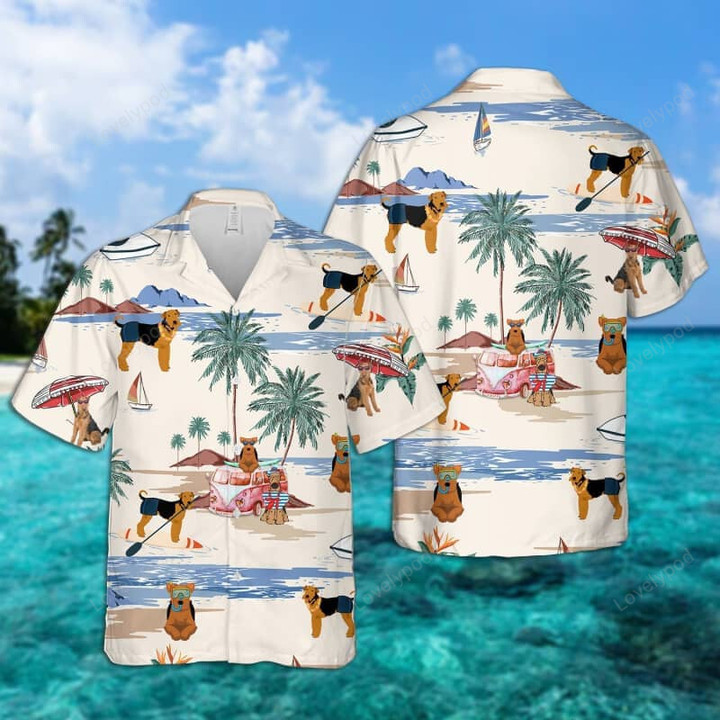 Welsh Terrier Summer Beach Hawaiian Shirt, dog beach Short Sleeve Hawaiian Shirt