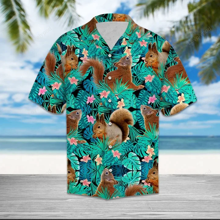 Hiding Squirrels Tropical Palm Leaves Summer Vacation Gift Ideal Hawaiian Shirt