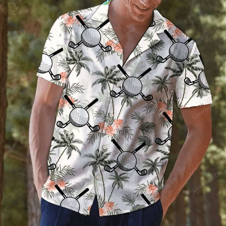 Golf Putter And Balls With Palm Trees Design Hawaiian Shirt