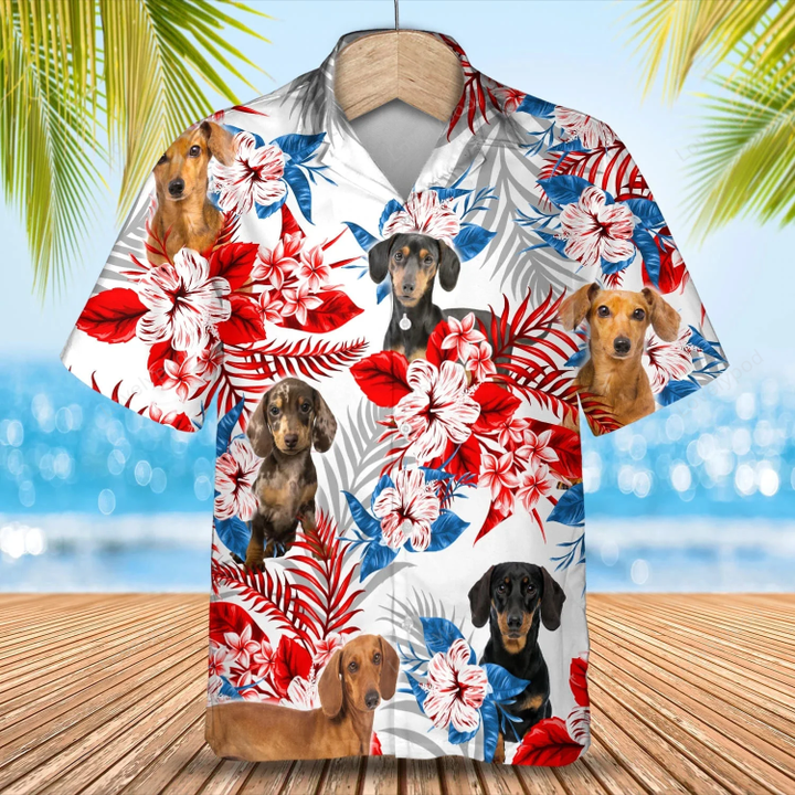 Dachshund Flower american Hawaiian Shirt, Summer aloha shirt, Men Hawaiian shirt, Women Hawaiian shirt