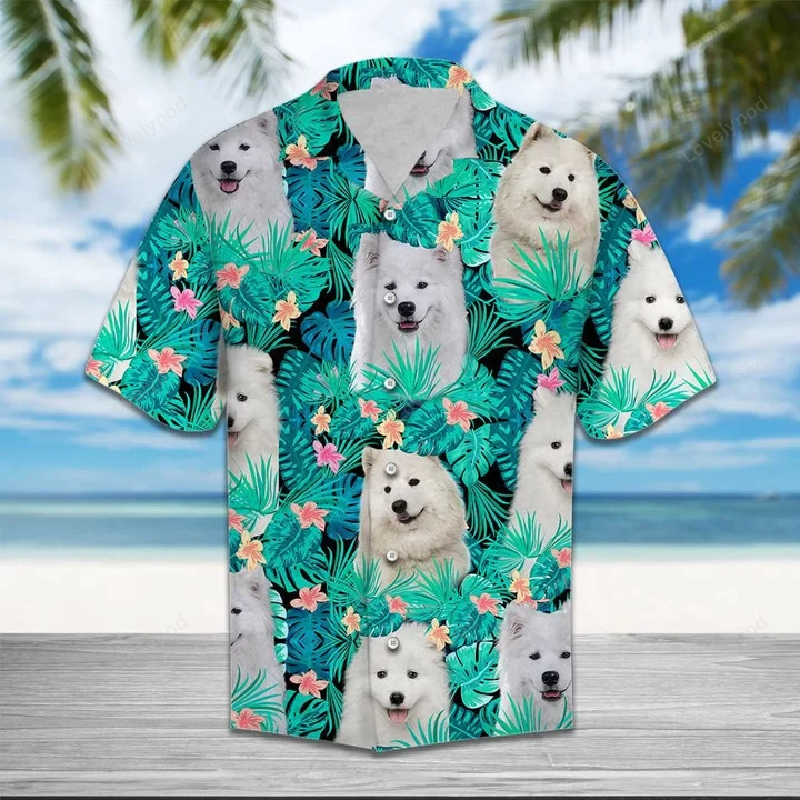 Samoyed Lost In Summer Vibes Tropical Palm Leaves Hawaiian Shirt