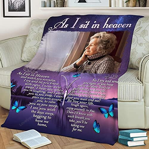 As I Sit In Heaven Butterfly Picture Memory Blankets, In Memory Of Grandma Blanket
