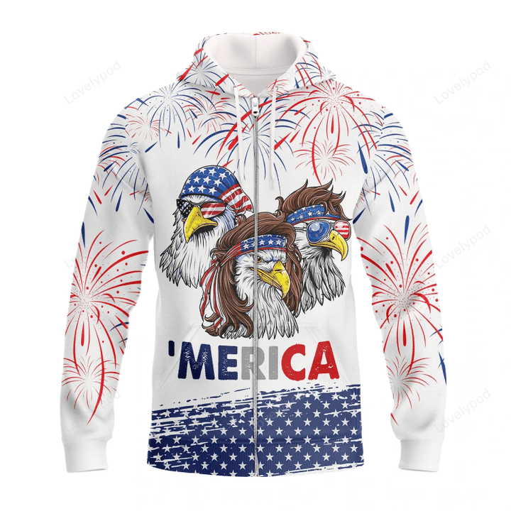 Eagle American 3D Zip hoodie - Gift for 4th Of July Shirt, American Patriotic Shirt