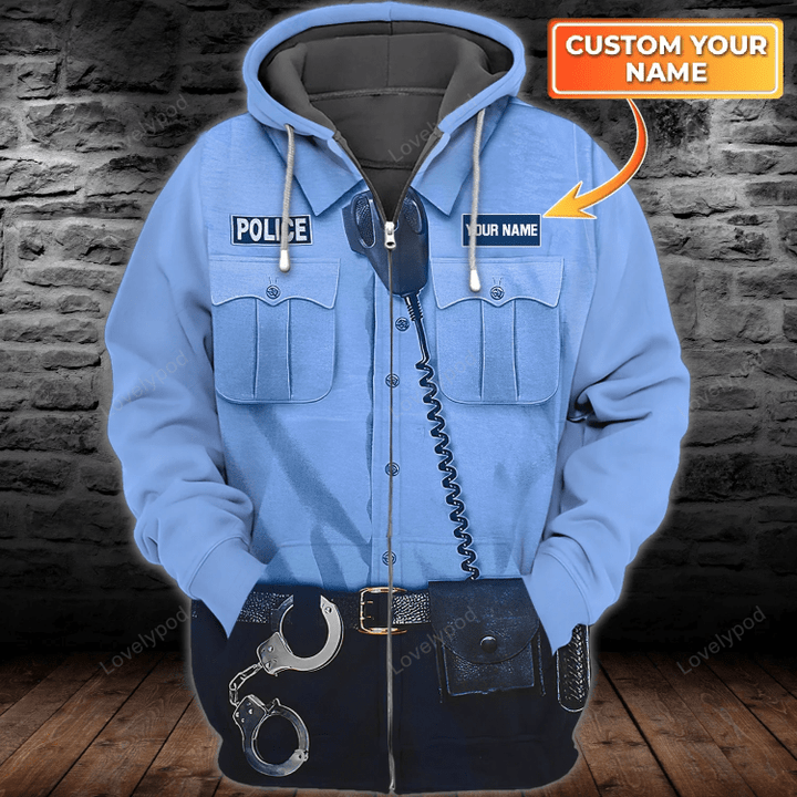 Police Personalized Name 3D Zipper hoodie, Gift for police