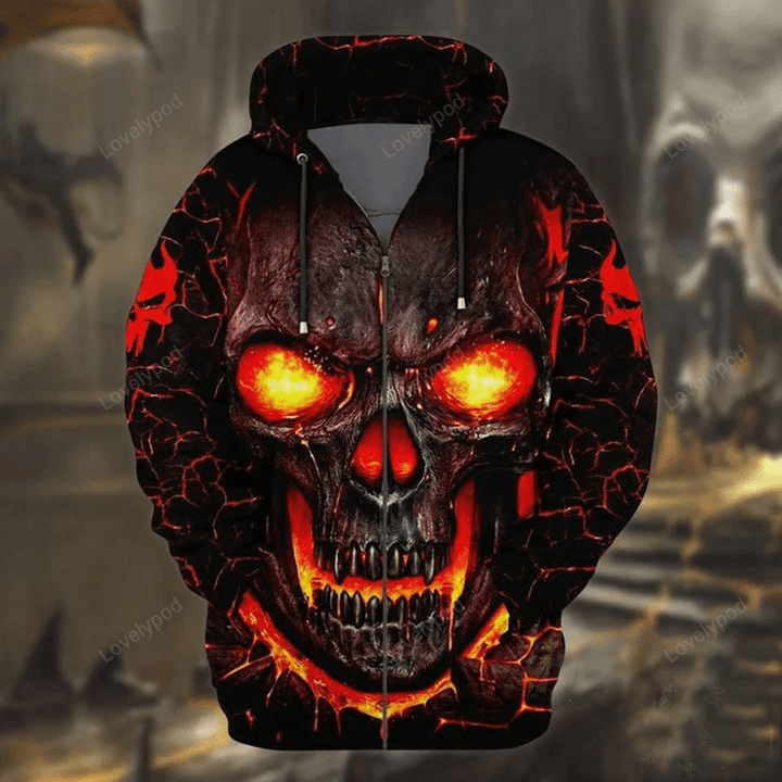 Lava Skull Unique Multicolor zipHoodie 3D, Lava skull shirt men, women, Gift for skull lovers