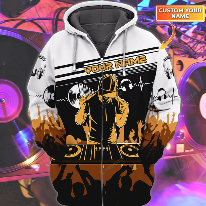 Disc jockey DJ - Personalized Name 3D Zipper hoodie, DJ Player Music 3D All Over Print