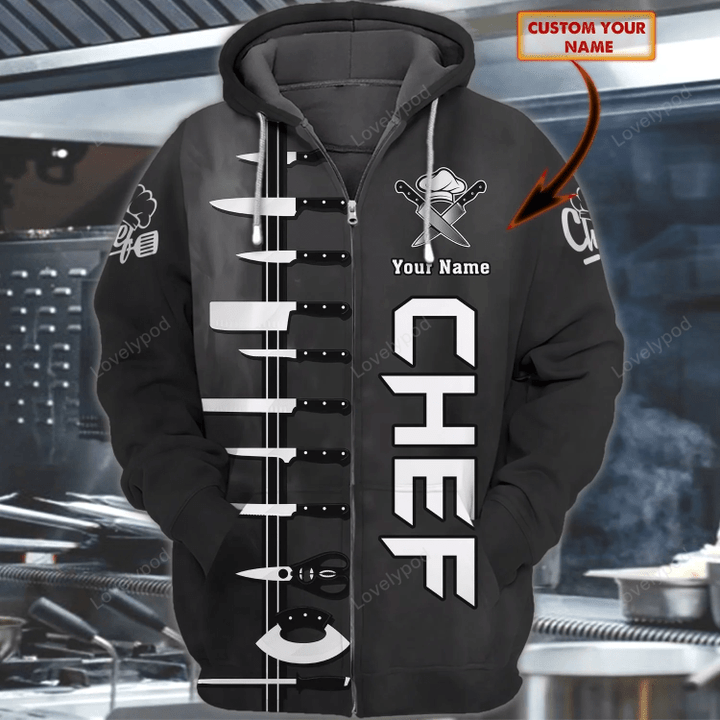 CHEF - Personalized Name 3D Zipper Hoodie, Cooking 3D Shirt, Chef Birthday, Chef Present