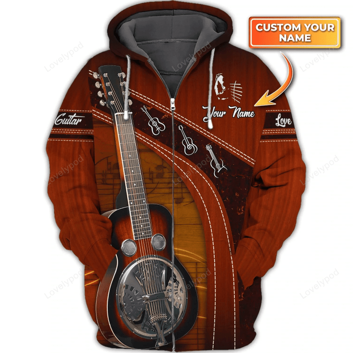 Classical Guitar Personalized Name 3D Zipper Hoodie, Guitar 3D zip hoodie for Men, Guitar Player Gift