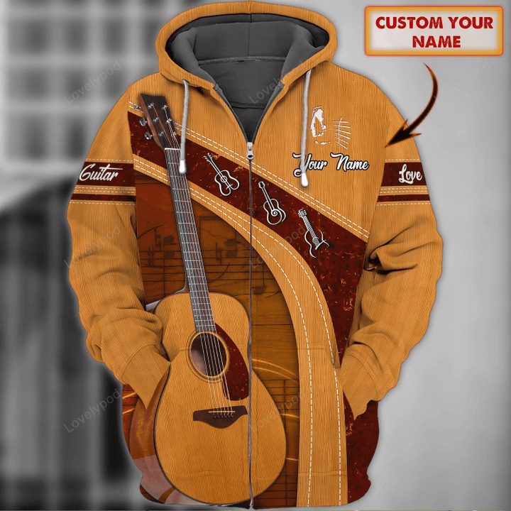 Love Guitar - Personalized Name 3D Zipper Hoodie - Gift For Musician, 3D gift for guitar lovers