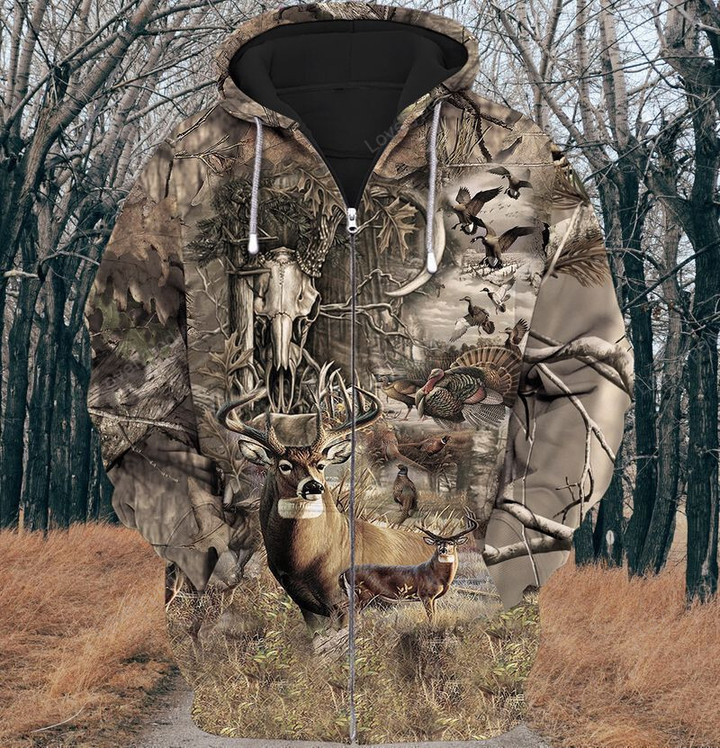 Men's Deer Hunting 3D Zipper hoodie - Hunting shirt, Gifts for Hunter, Hunting Lovers
