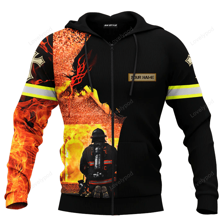 Jesus Firefighter God Will Bring You Through The Fire Customized 3D zip hoodie