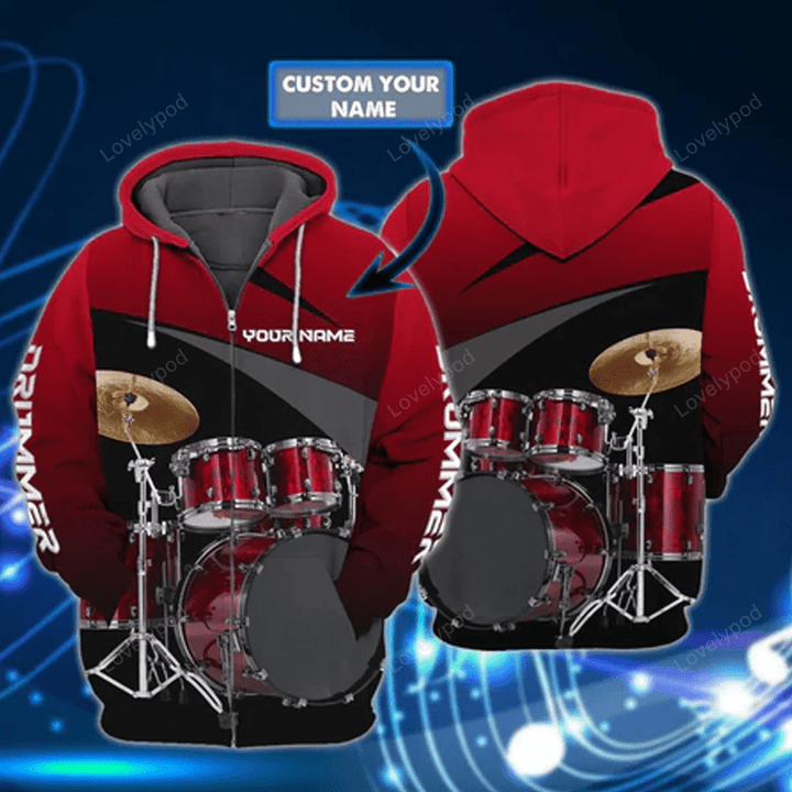 Drummer - Personalized Name 3D Zipper hoodie