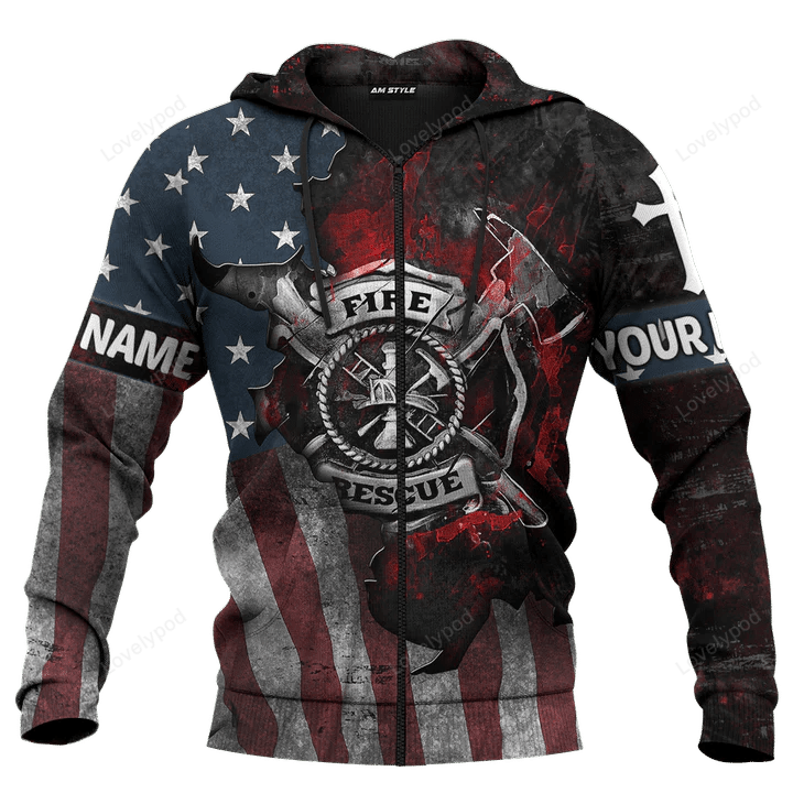 Jesus Firefighter American Flag 3D zip hoodie, Jesus Shirt, Firefighter shirt, Jesus Gift, Religious Shirt