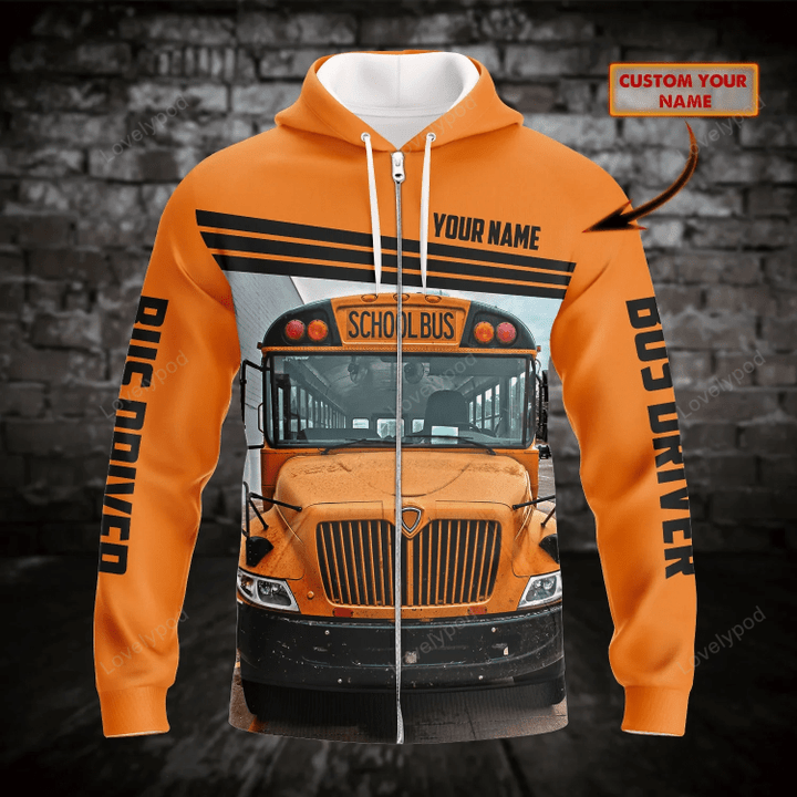 School Bus Driver, Personalized Name 3D Zipper Hoodie, Gift For Bus Driver
