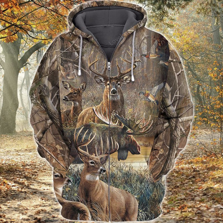 Men's Hunting 3D Zipper hoodie, Deer Hunting 3D Full Print, Gift for Hunter, Hunting Lovers