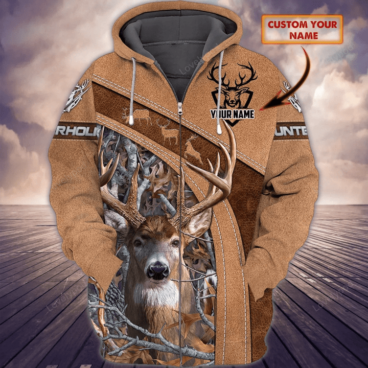 Deer Hunting 3D all over printed - Personalized Name 3D Zipper hoodie