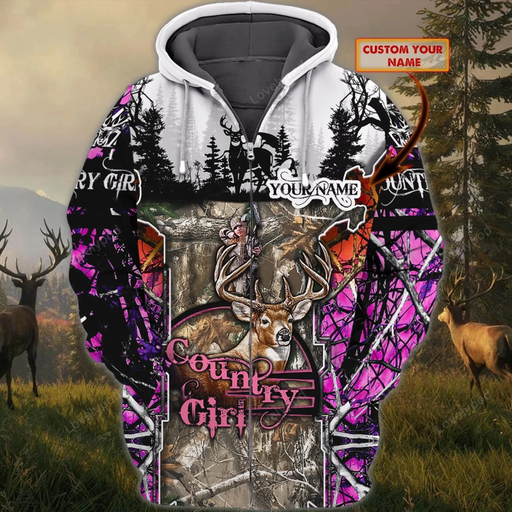 Hunting country girl 3D Zipper hoodie, Gift for her, Hunting Lovers