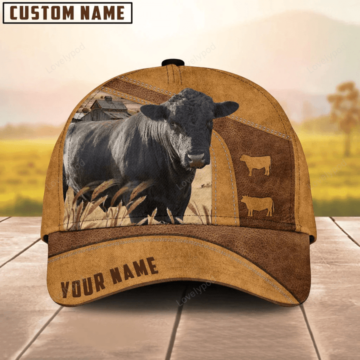 Personalized Name Lowline Angus Cattle Cap, cow Baseball Hat For Farmer