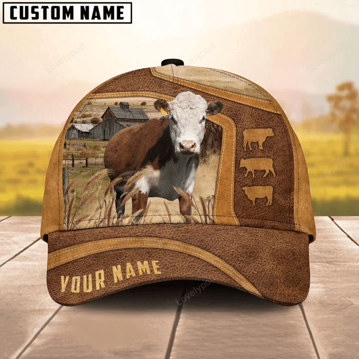 Hereford On The Farm Custom Name Cap, cow Baseball Hat For Farmer, Gift for cow lover