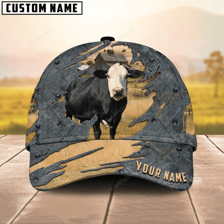 Custom Name Black Baldy Classic Cap Hat, Farm Lover Gift, Cow Cap Hat