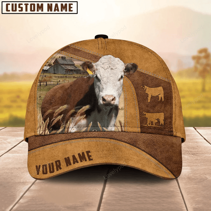 Custom Name Hereford Cattle Cap, Cow hat, Farmer cap, Baseball Hat For Farmer, Gift for farm