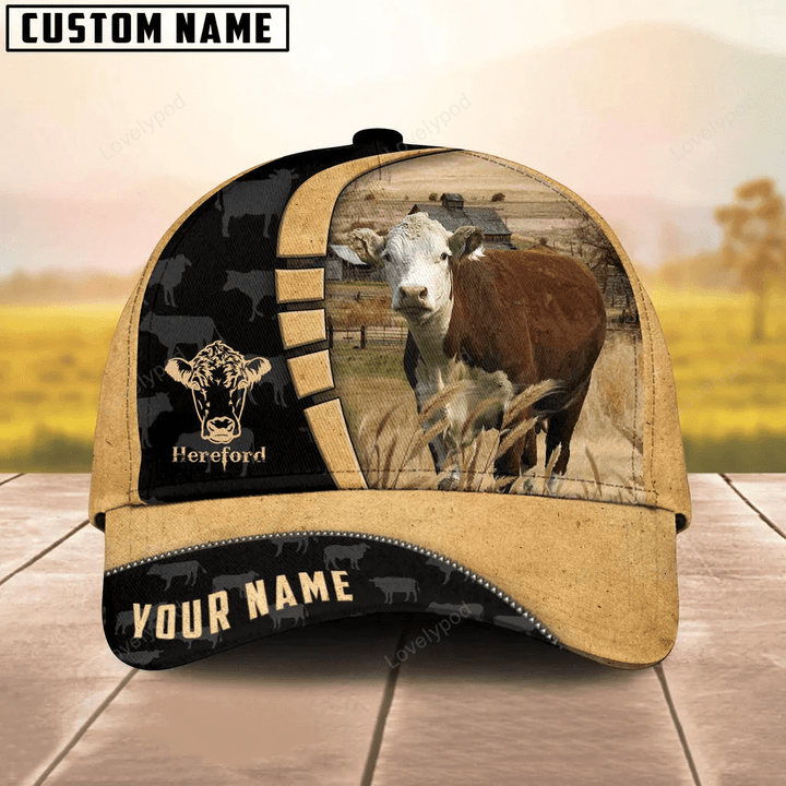 Custom Name Hereford Cattle 3D Cap, Cow hat, Farmer cap, Baseball Hat For Farmer, Gift for farm