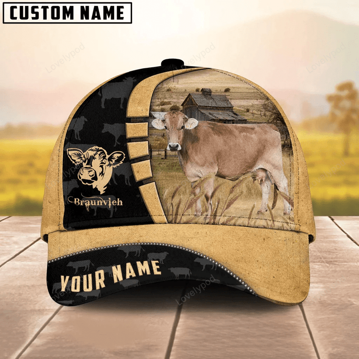 Braunvieh Cattle Farmhouse Cap, Cow Baseball Hat For Farmer, Gift for cow lover