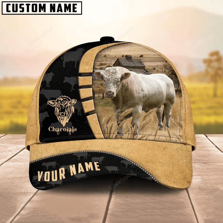 Custom Name Charolais Cattle 3D Cap, cow Baseball Hat For Farmer
