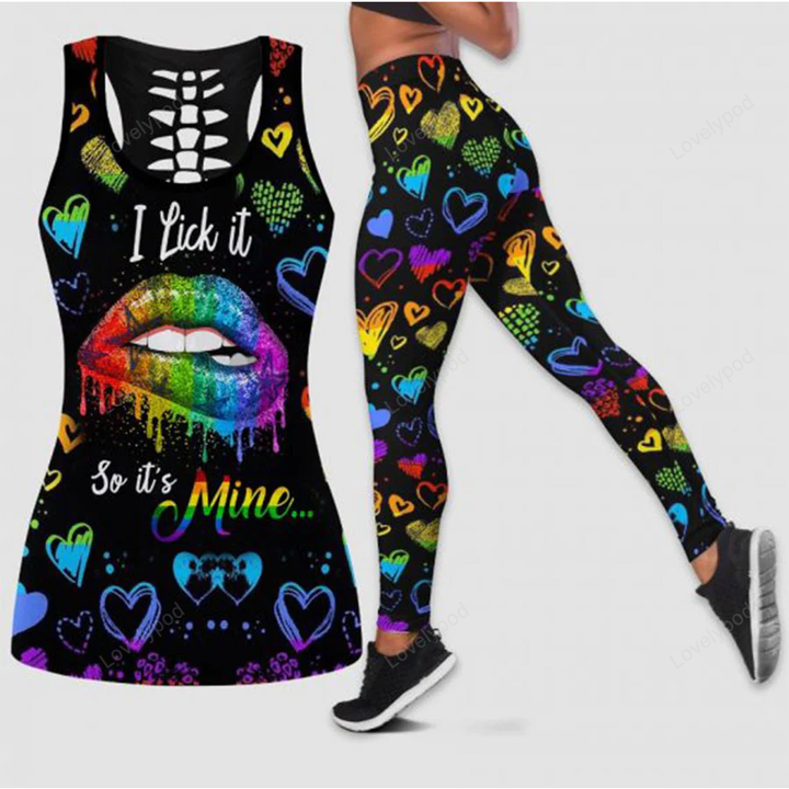 LGBT Pride Multitype Gift For LGBT Rainbow Lip I Lick It So Its Mine Tank Top Legging Tank Shorts Set