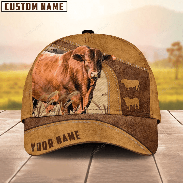 Personalized Name Santa Gertrudis Cattle Cap, cow Baseball Hat For Farmer, Gift for cow lover