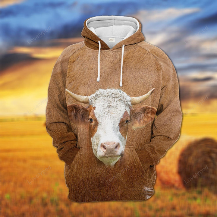Simmental 3D All Over Printed Hoodie, Cow 3D Hoodie for men and women, Cow lover gift