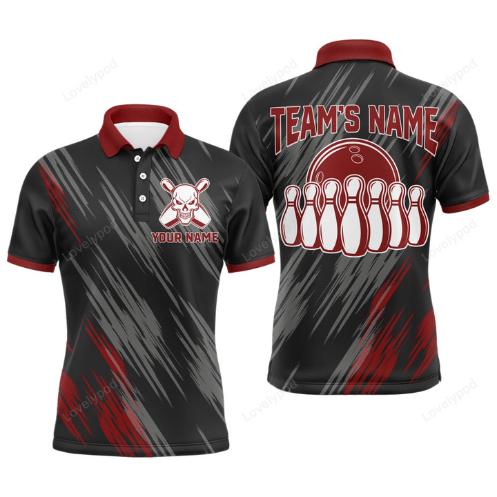 Punisher Skull Bowling Polo Shirt For Men Black & Red Bowling Jersey Bowling Team Shirt