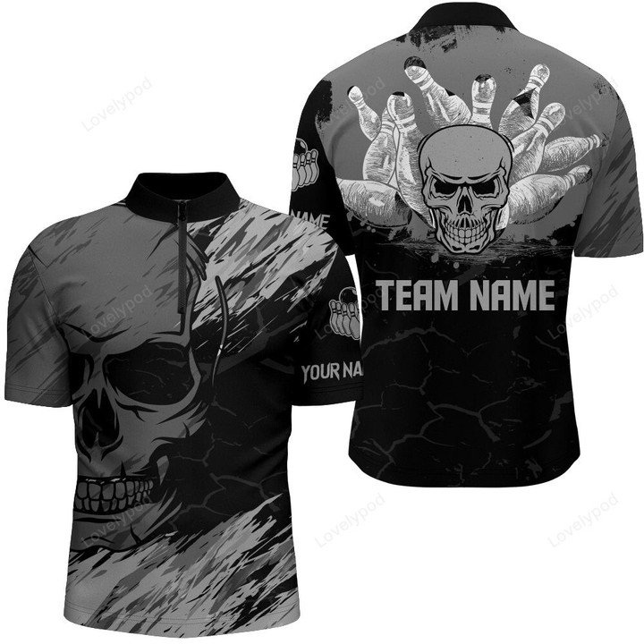 Skull Bowling Quarter-Zip Shirt For Men Black Bowling Team
