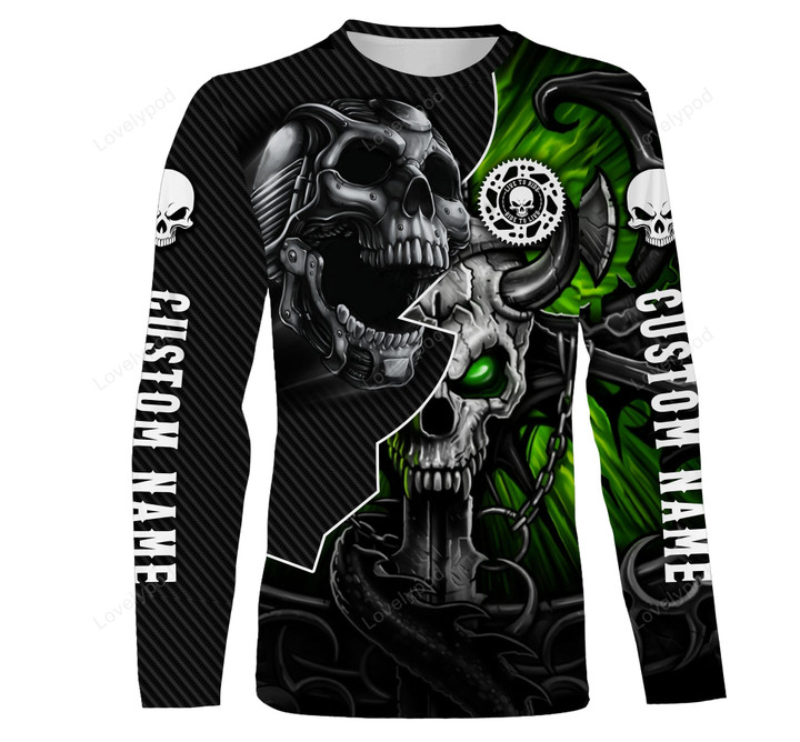 Personalized Riding sweatshirt, 3D Skull Biker Motorcycle Racing Shirt, Off-Road Motocross Riders Racewear