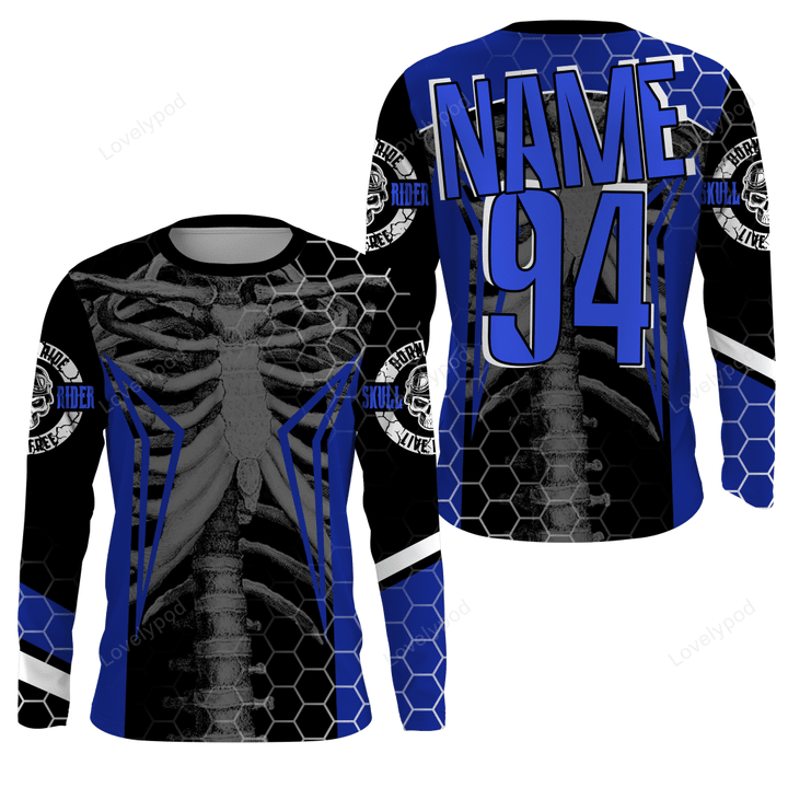 Personalized Racing sweatshirt, Cool Bone Motorcycle Motocross Off-Road Riders Racewear Blue shirt