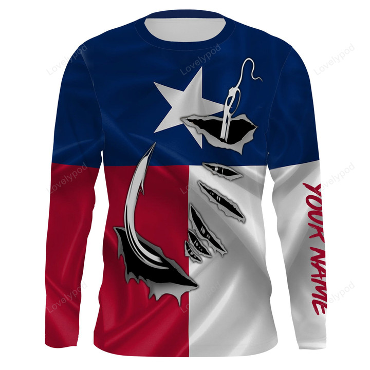 Fishing 3D Fish Hook Texas Flag UV protection custom sweatshirt, personalized fishing apparel gifts