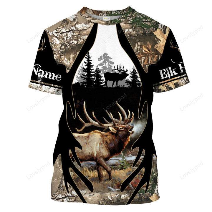 Elk Hunting Camo Custom Name 3D Full Printing Shirts, Hoodie