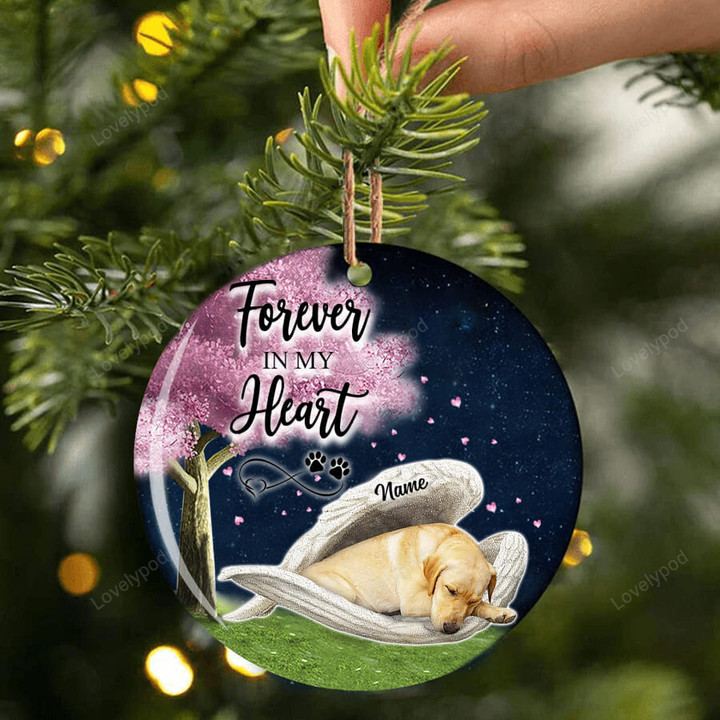 Yellow Labrador sleeping Angel ceramic ornament, Yellow Labrador Christmas ornament, Gift for dog lover