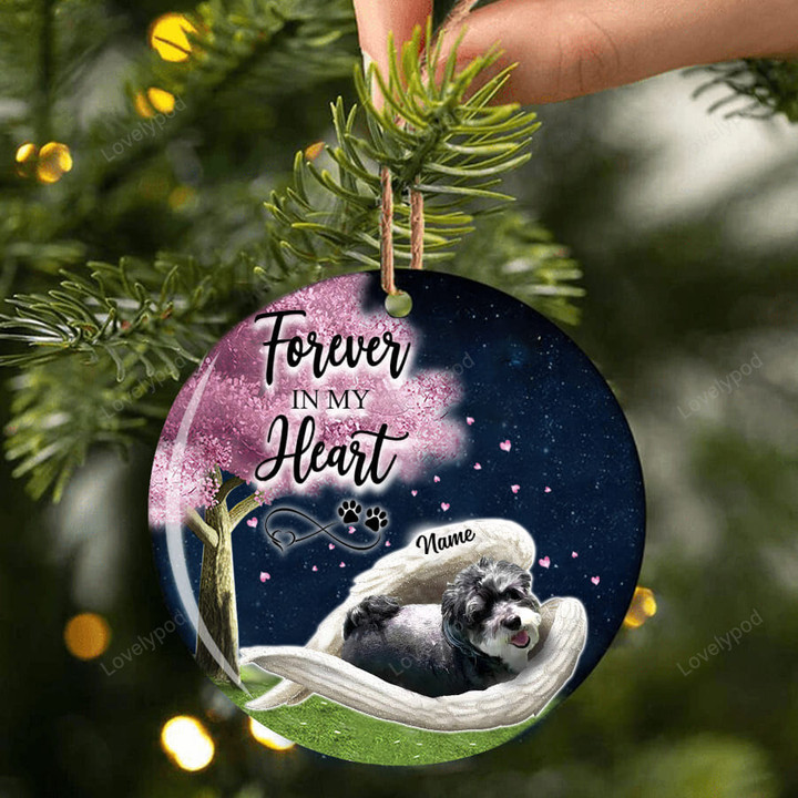 Rascal sleeping Angel ceramic ornament, Dog Christmas ornament, Gift for dog lover