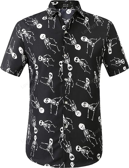 Halloween Shirts for Men, Skeleton Shirt Pumpkins Halloween Hawaiian shirt