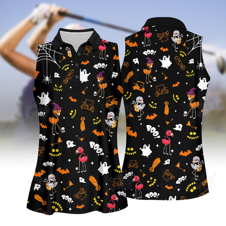 Seamless Flamingo Golf Halloween Women Golf polo shirt, Women Golf Shirt, Women's Sleeveless Golf Shirts, Halloween Shirt