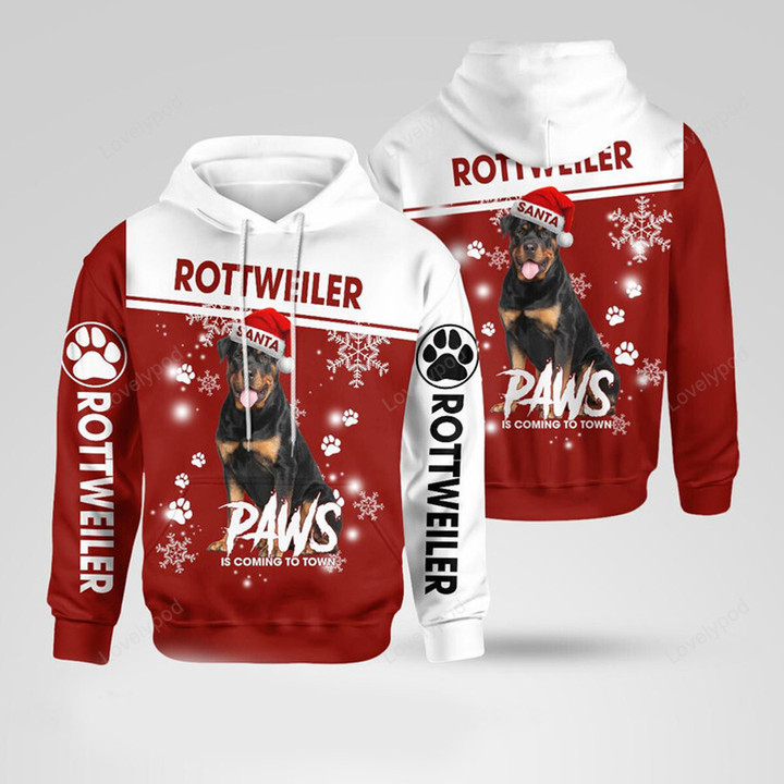 Rottweiler Christmas santa paw 3D Hoodie, Rottweiler Dog 3D All Printed hoodie, zip hoodie, Christmas Gift for Dog lover