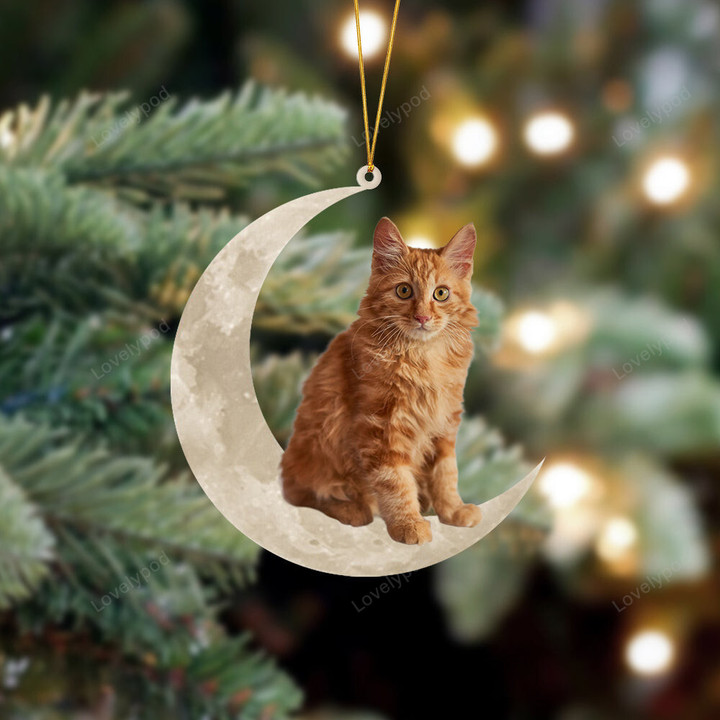 American Bobtail Cat Sits On The Moon Christmas Ornament, Cat Christmas ornament, Christmas gift for cat lover