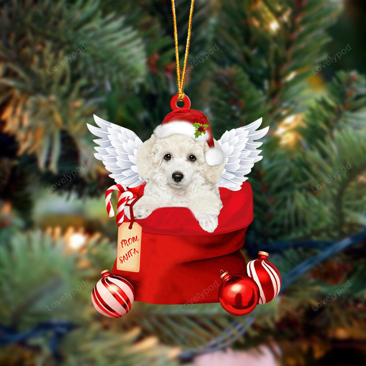 White Poodle Angel Gift From Santa Christmas Ornament, Dog Christmas shape acrylic ornament, gift for Dog lover