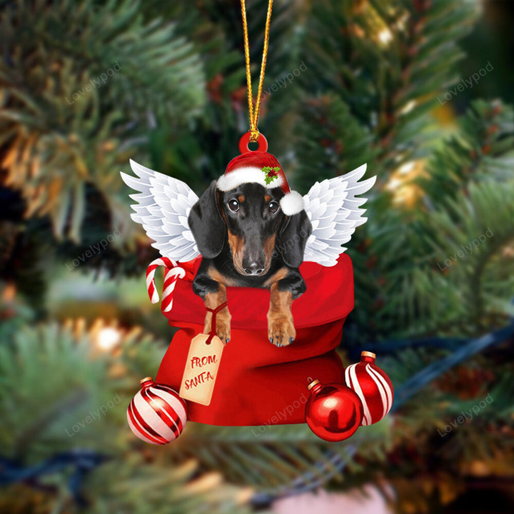 Black Dachshund Angel Gift From Santa Christmas shape acrylic ornament, Gift for Dog lover