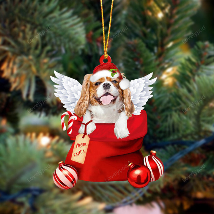 Cavalier King Charles Angel Gift From Santa Christmas shape acrylic ornament, Gift for Dog lover